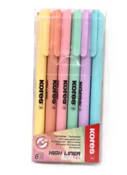 Kores - High Liner: Fine Pastel Highlighter Pens, Chisel Tip, Set of 6 Assorted