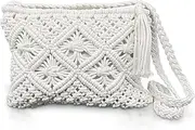 [Koorium] Elegant Handmade Women's Cross Body Bags, White Straw Messenger Bag with Zipper for Summer Beach Trips and Holiday Travel(Length 27CM, Width 20CM), White