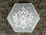 SELENITE Charging Plate - White Hexagon Honeycomb, Lotus Flower - Crystal, E2086