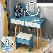 Vanity Makeup Table with Chair, Big Modern Make Up Vanity Table with Lighted Mirror and 2 Drawers, Gift for Girls and Women Vanity, Dressing Table with Charging Station