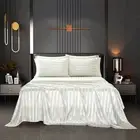 AiMay 6 Piece Satin Italian Style Bed Sheet Set Deep Pocket Striped Super Sof...