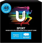 U by Kotex Sport Ultrathin Pads Regular with Wings 48 Count (4 x 12 Pack) - Packaging May Vary