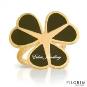 Authentic PILGRIM SKANDERBORG, DENMARK Flower Ring Green Enamel Base Metal Sz N