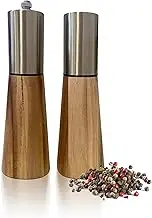 Salt and pepper grinder set, stainless steel manual pepper grinder, adjustable thickness, suitable for kitchen, barbecue, picnic, 2 packs