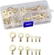 150 Pcs Gold M3 M4 M5 M6 M8 M10 Non-Insulated Copper Ring Lugs Open Barrel Wire Crimp Connectors Kit，Copper Ring Terminal Assortment Set