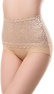 [Sbra] Women’s High Waist Lace Panties Comfortable Underwear with High Elastic (XL Light Beige)