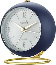 FLOITTUY Silent Table Analog Alarm Clock No Ticking, Lighted on Demand and Battery Operated, Beep Sounds, Small Desk Clock(Navy Blue)