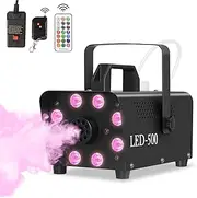VOLKWELL 500W Fog Machine, Smoke Machine 8 LED Lights with 13 RGB Colorful and 4 Effect, 3000CFM with Wireless Remote Controls for Indoor Wedding Stage Party