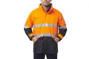 King Gee Mens Originals 4 in 1 Waterproof Hi-vis Taped Work Jacket K55300 - Orange/Navy
