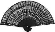 [Generic] Folding Fan Vintage Flower Pattern Fan, Hollow Out Wooden Handheld Fans for Women Performance, Dance and Gift (Color : Black, Size : 7.9")