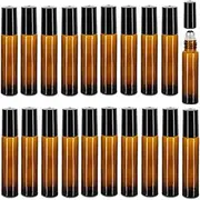 20Pcs 10 ml Essential Oil Glass Roller Bottles With Roller Balls and Lids, Leak Proof Roll Bottles For Aromatherapy Facial Body Care, Travel Perfume Essential Oil (tawny, 10ml)