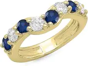[Dazzlingrock Collection] 14K Gold Round Alternate White Diamond & Blue Sapphire Ladies Anniversary Wedding Band Matching Ring