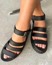 Dr Martens Women's Size 6 Blaire Quad Black Hydro Leather Platform Sandals NWB