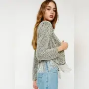 NASTY GAL Silver Beaded Embellished Fringe Jacket Size 2 NWT MSRP $464
