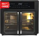 25L Digital Air Fryer Oven French Doors 360° Rotation Timer 90-Minute Cooking
