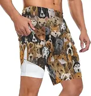 [ZZXXB] Dog Family Athletic Shorts for Men with Pockets 2 in 1 Quick Dry Running Shorts S-3XL