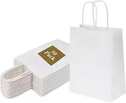 50Pcs Kraft Paper Gift Bags with Handles Bulk, 15 x 6 x 20 cm White Gift Bags Small Shopping Retail Merchandise Wedding Party Favor Bags, Paper Grocery Bags Sacks Recyclable