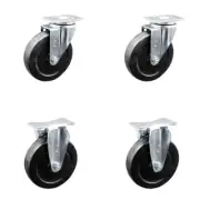 5 Inch Hard Rubber Wheel Swivel Top Plate Caster Set with 2 Rigid Service Caster