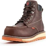 [SUREWAY] Men's Waterproof Full Grain Leather Work Boots,Comfortable Durable Proved,Composite/Soft Toe Moc Construction Boots for Men,Wedge Sole Non Slip Oil Reistant Working EH Safety Shoes