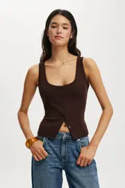 [Cotton On Women] Cotton On Women - Lily Button Through Tank - Dark oak L DARK OAK