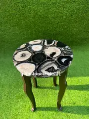 Agate Side Corner Tabletop Semi Precious Stones Work Handmade Furniture