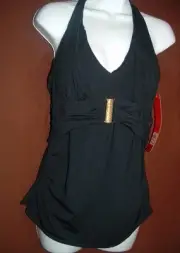 NEW SPANX LET'S GO SLIMMING 1398 SHAPEWEAR BLACK HALTER TANKINI SWIM TOP 12