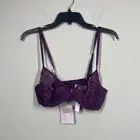 Savage X Fenty 36C Lace Mesh Embroidered Half Cup Shelf Bra Purple Adjustable