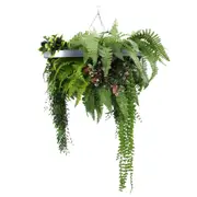 Silver Framed Roof Hanging Disc with Draping Life-Like Plants UV Resistant 60cm