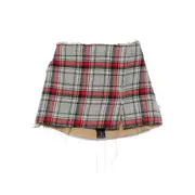 [R13] R13 Plaid Frayed Mini Skirt S GREY/RED