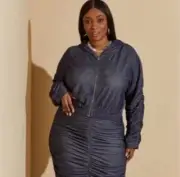 Ashley Stewart ruched Crop jacket And Skirt