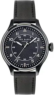 [TED BAKER] Men's Fulmaar Black Case, Black Dial, Black Eco Genuine Leather Strap BKPFMS404 Dress Watch, Black/Stainless Steel, 44mm