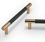 BUKOBYHE 10 Pack 5Inch Modern Knurled Black And Champagne Bronze Cabinet Pulls, Kitchen Hardware, Handles For Cabinets, Cupboards, Drawers