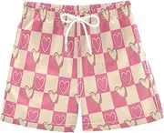 [RPLIFE] Kids Swimming Shorts, Anti-Chafe Swim Trunks Boys 2 T, Checkerboard Pink Cream