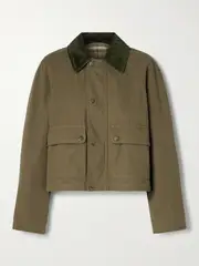 [Burberry] Burberry - Corduroy-trimmed Cotton-twill Jacket - Green - UK 16 UK 16 Green