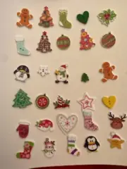 30 Mixed Christmas wooden buttons ~ 2 holes