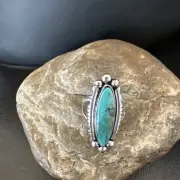 Blue Kingman Turquoise Native American Navajo Sterling Silver Ring Size 7 18629