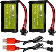 2PCS 7.4V 2S 1000mAh Li-ion Battery SM-4P Plug with USB Charging Cable Suitable for M416 Electric Gel Toy Gun EC16 DE85 RC Remote Control Toy Car Model Off-Road Vehicle Battery