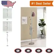 Versatile 8-Hook Coat and Hat Stand in Chrome & Walnut – Perfect for Entryways