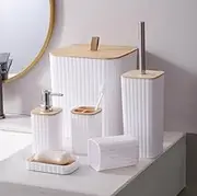 Bathroom Accessories Set, Bathroom Accessory Set of 6, Toilet Brush, Trash Can, Soap Dispenser, Soap Dish, Toothbrush Holder, Cup, for Bathrooms, Hotels, Homestays (White)