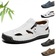 [Kirposh] Men's Closed Toe Leather Sandals,Non-Slip Outdoor Hiking Shoes，Men's Summer Sandals，Summer Casual Slip on Beach Loafers