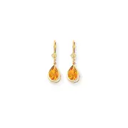14k Yellow Gold 10x7mm Pear Citrine Checker leverback Earrings
