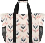 [sanluoli] Tote Bags Foldable Beach Tote Bag Waterproof Canvas Laundry Tote Bag, Flowers Beige Simple Minimalist, 1 size