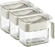 Salt and Sugar Container Set,3Pcs Glass Seasoning Box with Spoon Dustproof Lid and Handle,10 oz Condiment Jar Spice Container for Salad, Coffee Bar Kitchen Countertop(grey)