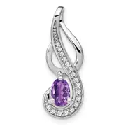 14k White Gold Amethyst and Real Diamond Swirl Pendant