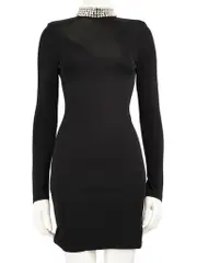 Black Crystal Set Collar Dress