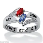 PERSONALIZED BIRTHSTONE AND DIAMOND STERLING SILVER RING SIZE 5 6 7 8 9 10