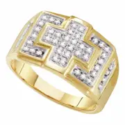 10k Yellow Gold Mens Round Diamond Square Cross Cluster Ring 1/3 Cttw