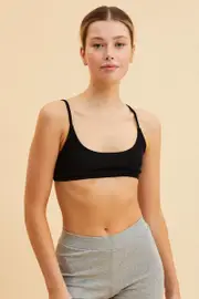 Black Cotton Bralette Cotton Stretch Scoop Neck - Size XXL, Women's Bra Crop Top