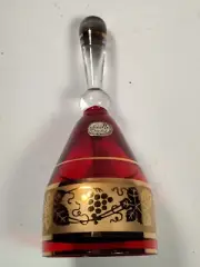 Ruby Red Glass Bell Bohemian Made In Czechoslovakia grape leaves pattern