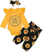 [KANGKANG] Baby Girl Clothes Ruffle Romper Floral Pants Baby Girl Fall Baby Girl Clothes Baby Girl Outfits 0-3 Months, Yellow 1, 0-3 Months